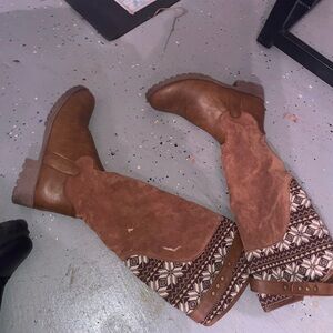 Brown Patterned Knee-High Boots